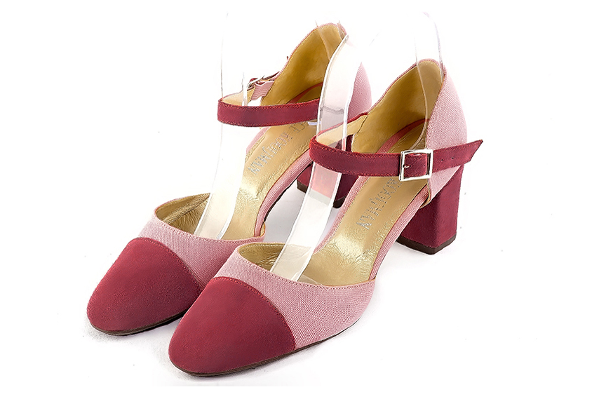 French elegance and refinement for these raspberry red and dusty rose pink dress open side shoes, with an instep strap, 
                available in many subtle leather and colour combinations. Its high vamp and fitted strap will give you good support.
To personalize or not, according to your inspiration and your needs.  
                Matching clutches for parties, ceremonies and weddings.   
                You can customize these shoes to perfectly match your tastes or needs, and have a unique model.  
                Choice of leathers, colours, knots and heels. 
                Wide range of materials and shades carefully chosen.  
                Rich collection of flat, low, mid and high heels.  
                Small and large shoe sizes - Florence KOOIJMAN